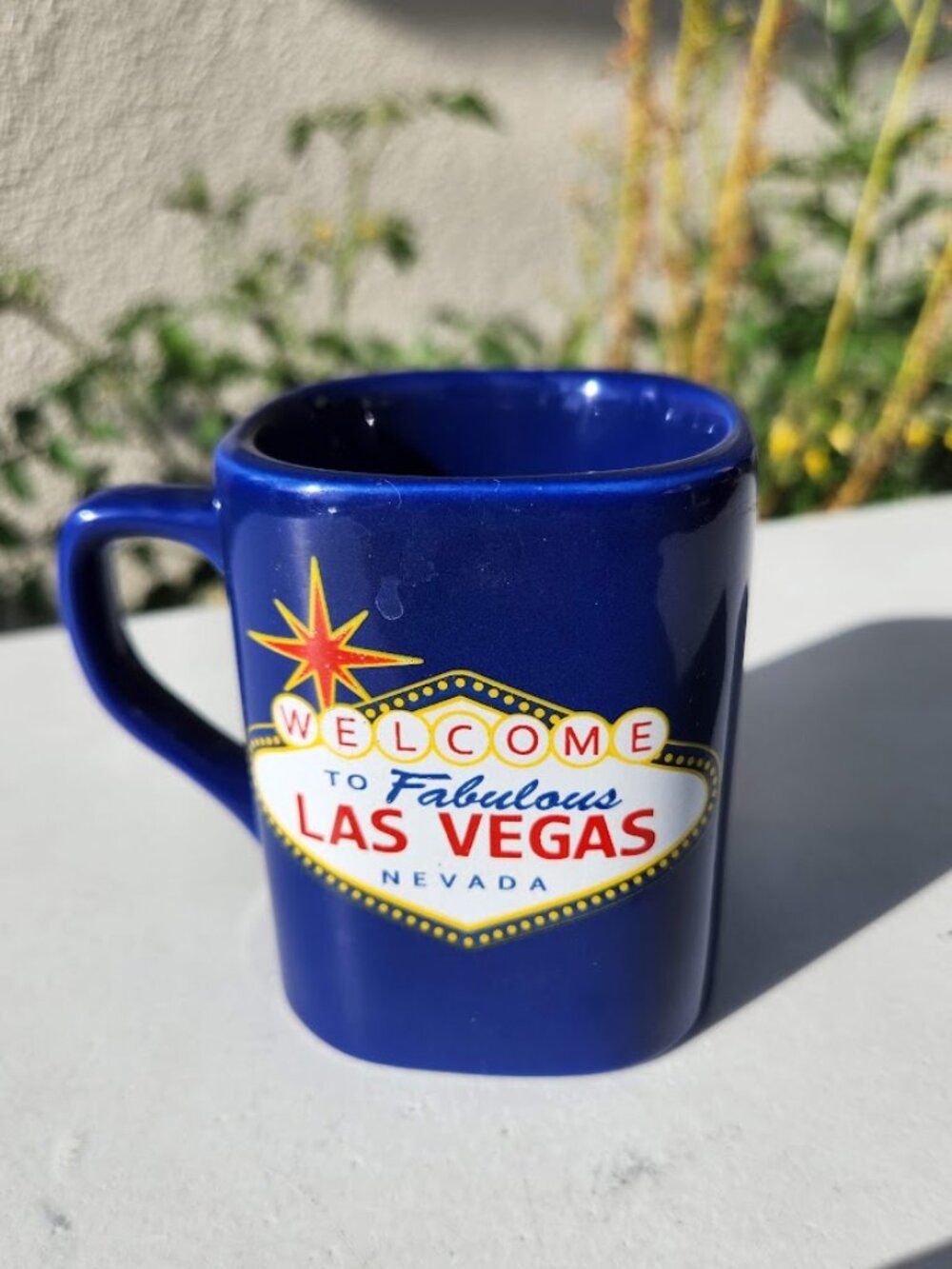 Miniature Ceramic Souvenir Espresso Shot Mug Las Vegas Blue Coffee Cup 3" Tall